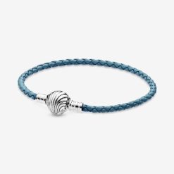 Momenten Zeeschelp Sluiting Turquoise Gevlochten Leren Armband Pandora België