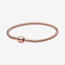 Moments Pandora Belgium Rose Barrel Clasp Snake Chain Bracelet