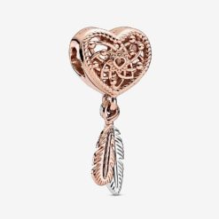 Opengewerkt Hart & Twee Veren Dromenvanger Bedels Pandora België