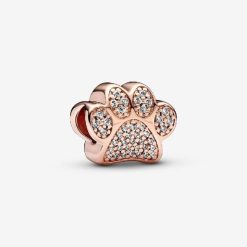 Roos Sprankelende Bedels Met Pootafdruk Pandora België