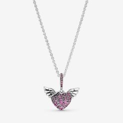 Roze Pave Hart & Engelenvleugels Ketting Pandora België