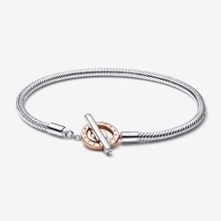 Signature Two-tone Logo T-bar Snake Chain Armband Pandora België